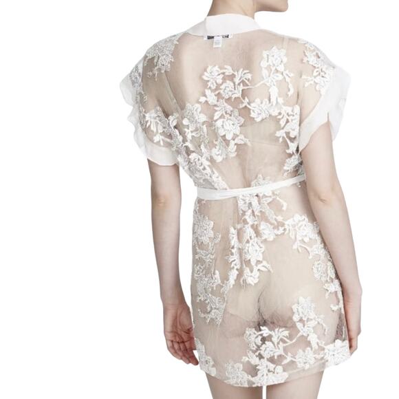 Rya Collection Charming Sheer Floral Mini Beige Ivory Robe Cover Up Size XS - Picture 2 of 14